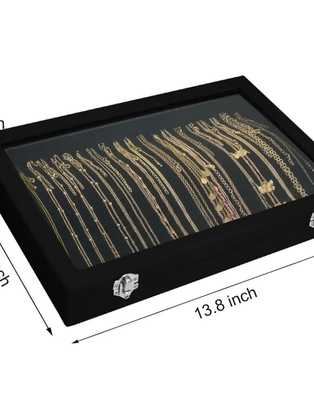 Elegant Black Velvet Necklace Organizer with 20 Hooks and Glass Cover